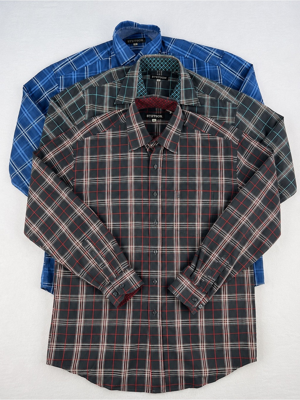 Stetson Mens Lot Of 3 Western Plaid Long Sleeve Button Down Shirts Size M